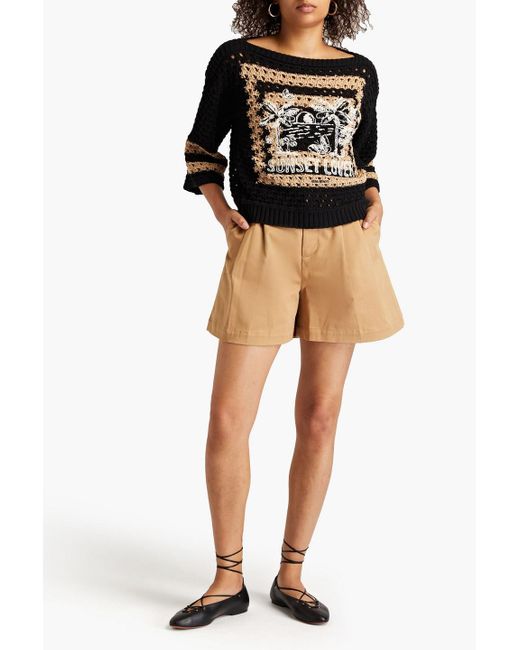 RED Valentino Black Embroidered Open-knit Cotton-blend Sweater