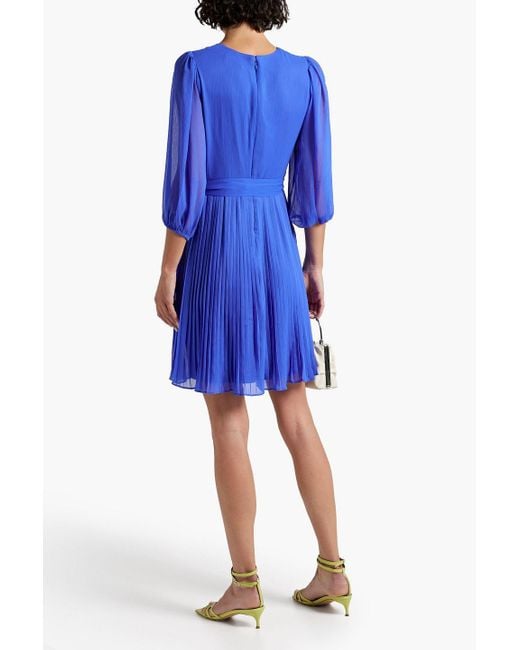 DKNY Blue Wrap-effect Pleated Crepon Mini Dress