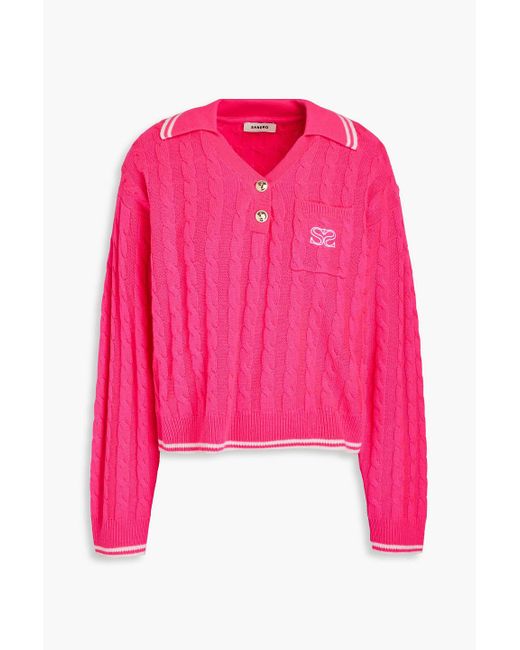 Sandro Pink Embroidered Wool And Cashmere-blend Sweater