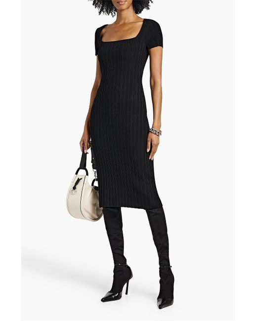 Proenza Schouler Black Cutout Ribbed-knit Midi Dress