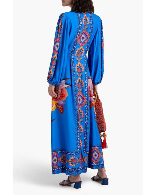 Farm Rio Blue Maxi FARM Rio Crochet-Trimmed Printed Twill Maxi Dress in Blue | Lyst