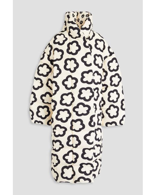 Tory Burch White Floral-print Shell Down Coat
