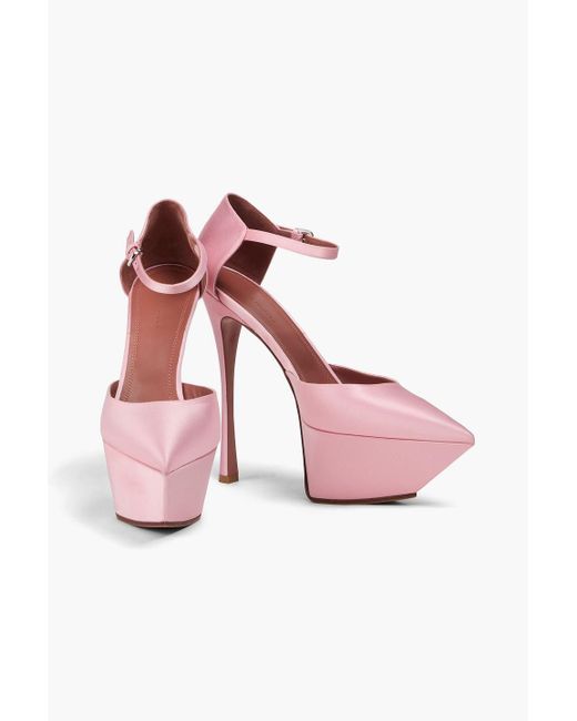 AMINA MUADDI Pink Angelica Satin Platform Pumps