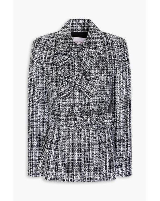 Carolina Herrera Gray Bow-detailed Cotton-blend Tweed Jacket
