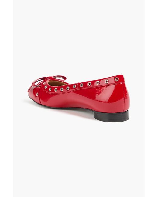 Ganni Red Eyelet-Embellished Ballet Flats