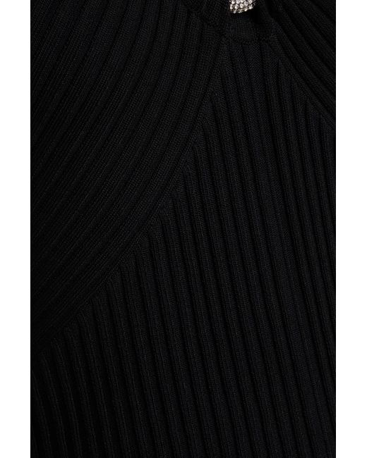 Jonathan Simkhai Black Sadira Crystal-Embellished Ribbed-Knit Midi Dress