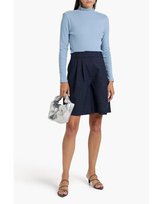 Veronica Beard Blue Nate Ribbed Stretch-Pima Cotton-Jersey Turtleneck Top