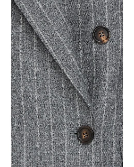 Brunello Cucinelli Gray Double-Breasted Pinstriped Wool Blazer