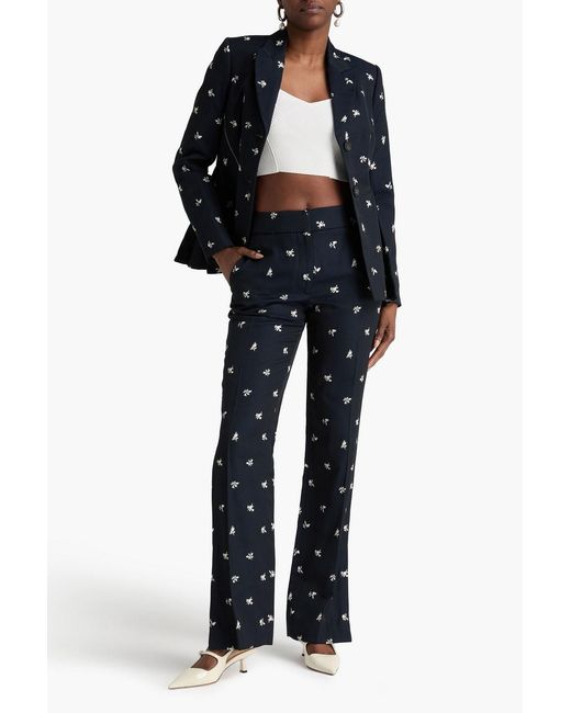 Erdem Blue Floral-Jacquard Straight-Leg Pants