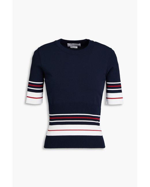 Thom Browne Blue Striped Ribbed Jersey Top