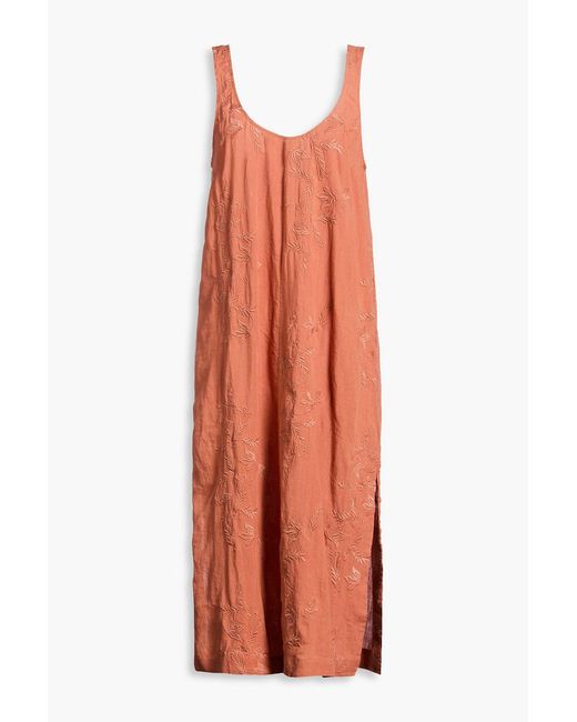 HANNAH Orange Maria Embroidered Linen Midi Dress