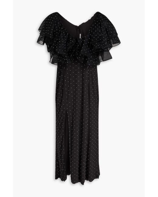 ROTATE BIRGER CHRISTENSEN Black Embellished Ruffled Mesh Midi Dress