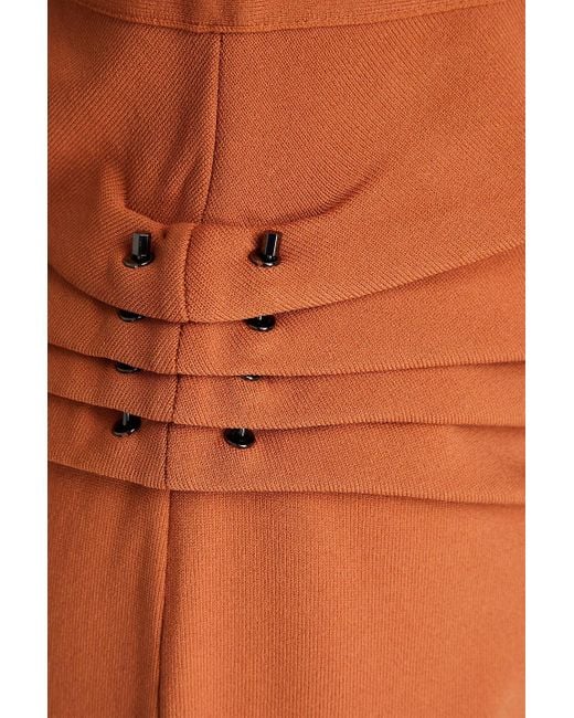 Hervé Léger Orange One-shoulder Draped Stretch-ponte Dress
