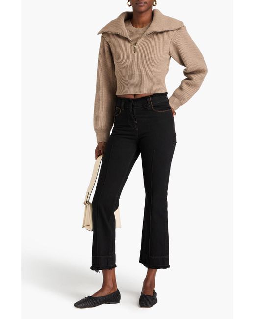 Jacquemus Natural Risoul Cropped Ribbed Merino Wool Half-zip Sweater