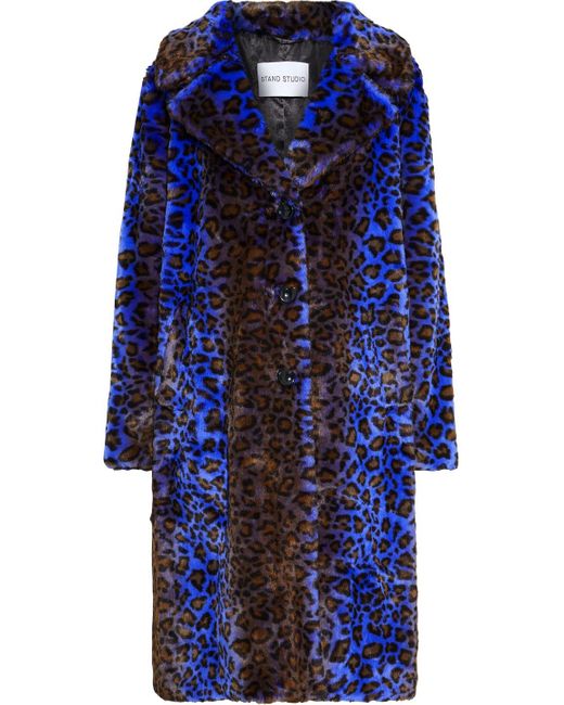 Stand Studio Blue Fanny Leopard-print Faux Fur Coat