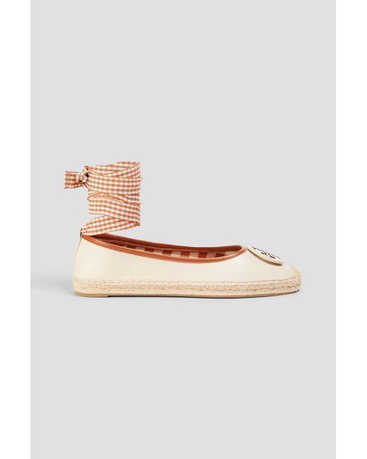 Tory Burch White Minnie Embellished Leather Espadrilles