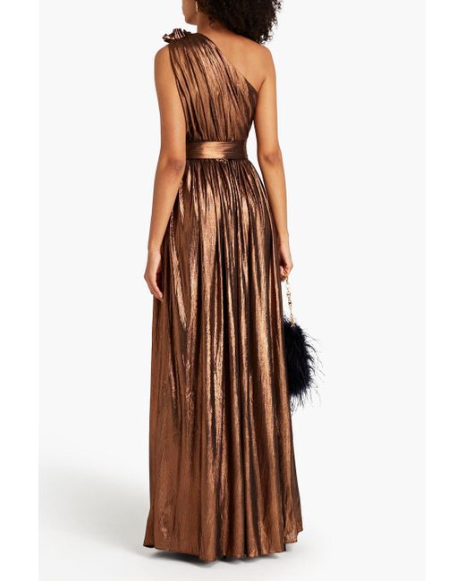 retroféte Brown Andrea One-shoulder Pleated Jersey Gown