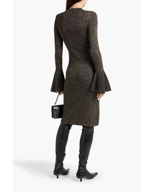 FRAME Black Metallic Ribbed-knit Dress