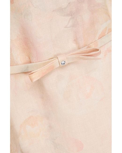 Zimmermann Orange Crystal-Embellished Floral-Print Linen Midi Dress