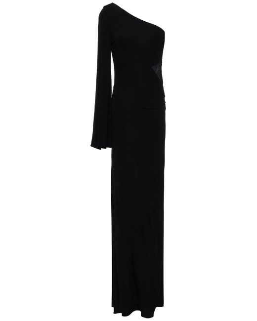 Roberto Cavalli One-shoulder Lace-trimmed Embellished Jersey Maxi Dress in  Black | Lyst Canada