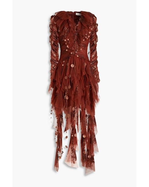 Zimmermann Draped Ruffled Glittered Tulle Mini Dress