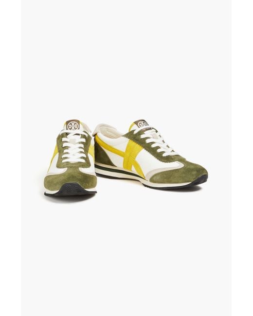 Tory Burch Yellow Faux Leather And Suede Sneakers