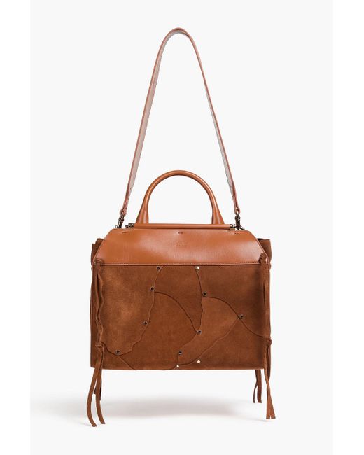 Chloé Brown Steph Studded Leather And Suede Tote