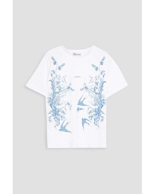 RED Valentino Blue Printed Cotton-jersey T-shirt