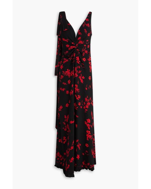 Victoria Beckham Open-Back Tie-Detailed Gathered Floral-Print Crepe Maxi Dress