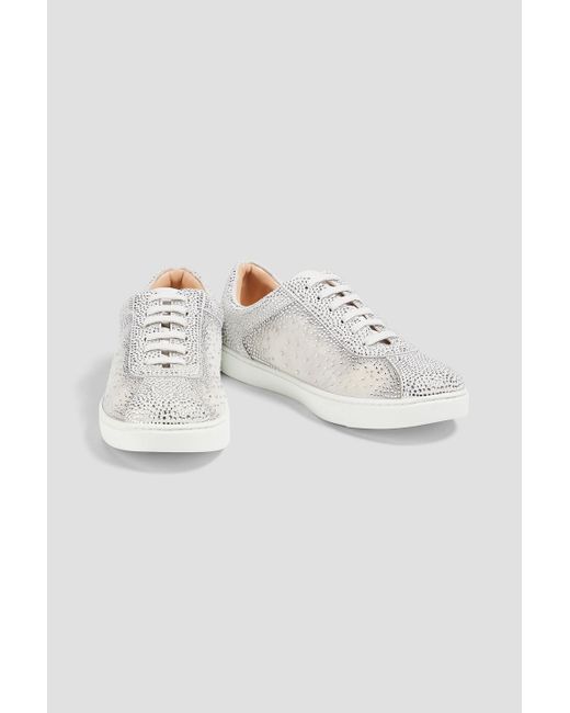 Gianvito Rossi White Sneakers aus mesh und veloursleder mit kristallverzierung