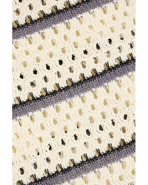 Vince Natural Striped Open-Knit Cotton Polo Sweater