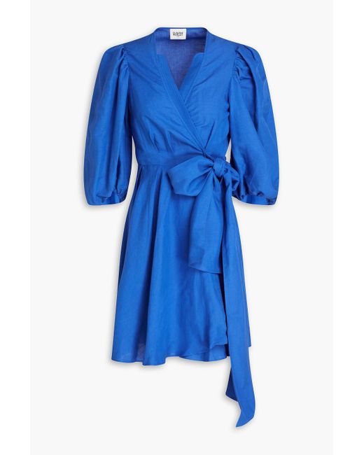 Claudie Pierlot Blue Slub Woven Mini Wrap Dress