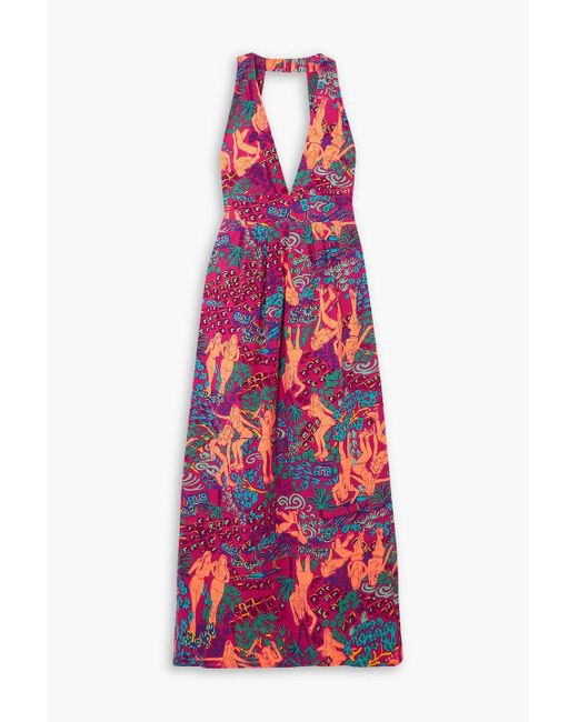 See By Chloé Red Cutout Printed Cotton Maxi Dress