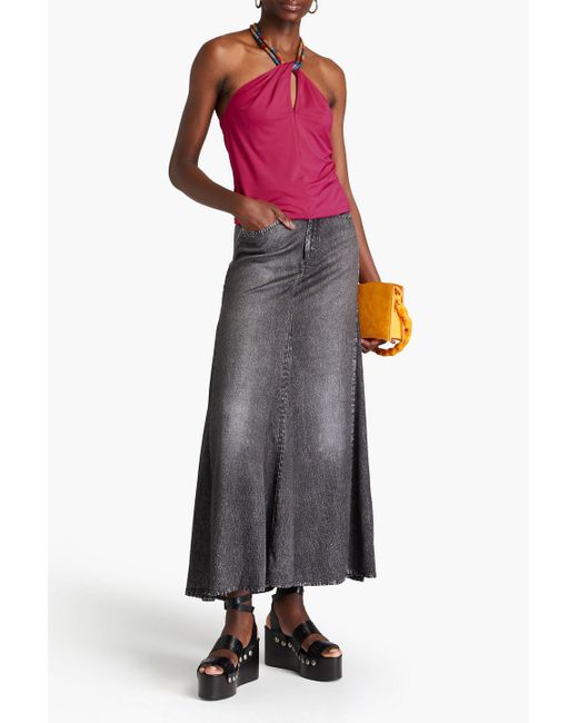 Veronica Beard Pink Akeeva Cutout Embellished Jersey Halterneck Top