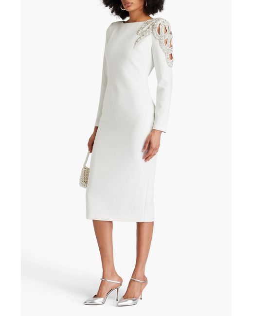 Badgley Mischka White Embellished Stretch-crepe Midi Dress