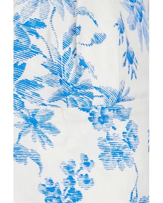 Sandro Blue Chambery Floral-print Linen-blend Bra Top