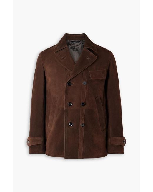 Tom Ford Brown Double-Breasted Suede Jacket for men