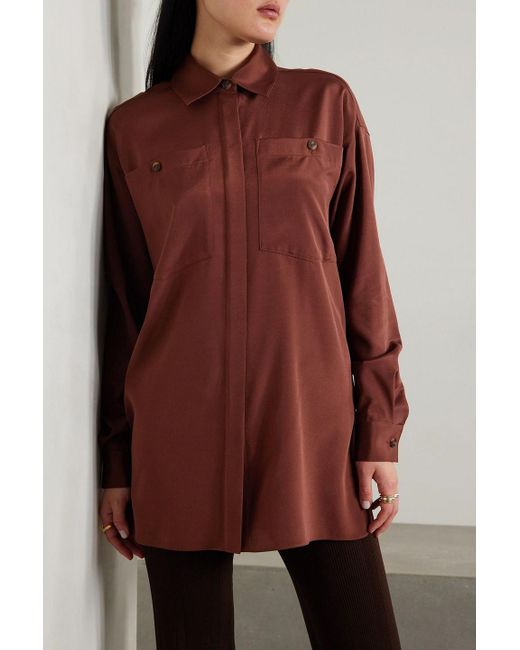Lafayette 148 New York Brown Scout Silk-blend Satin Shirt