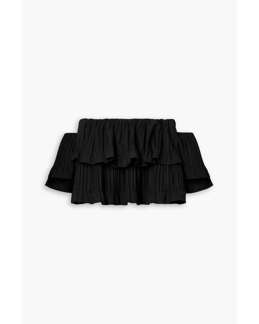 Brandon Maxwell Black Off-the-shoulder Tiered Poplin Top