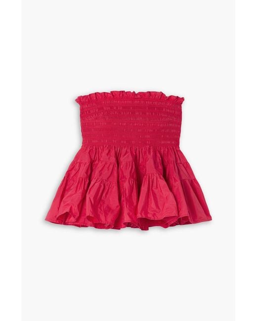 Molly Goddard Mia Strapless Shirred Ruffled Taffeta Top
