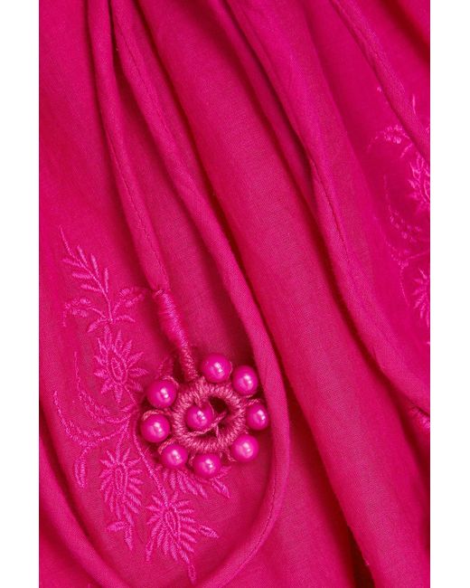 Farm Rio Pink Embroidered Cotton Mini Dress