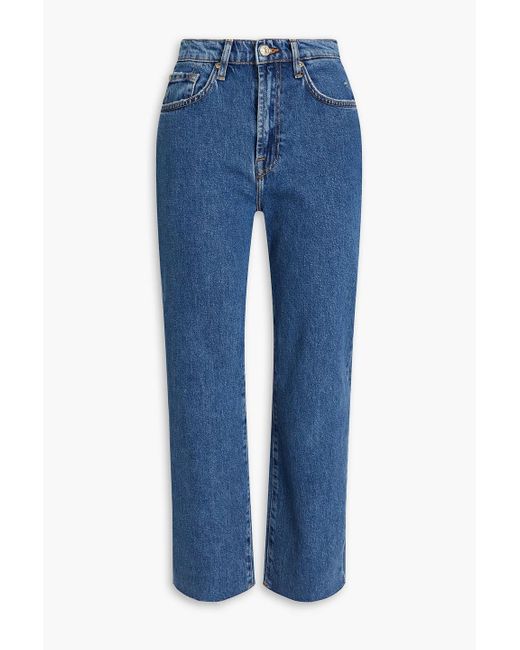 7 For All Mankind Blue Logan Stovepipe Cropped High-rise Straight-leg Jeans