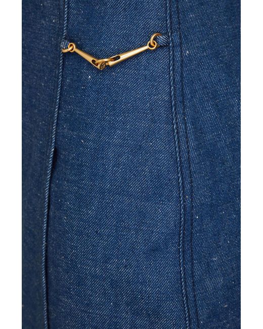 Tory Burch Blue Wrap-effect Embellished Denim Midi Skirt