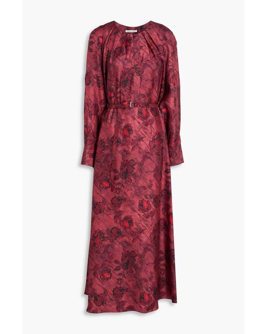Emilia Wickstead Red Belted Printed Silk-Twill Midi Dress