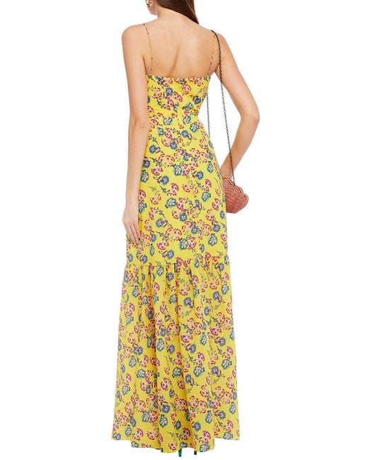 Saloni Yellow Ruffled Floral-print Cotton-blend Jacquard Maxi Dress