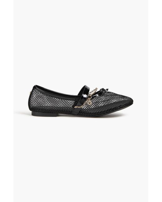 Maje Black Patent mary-jane-ballerinas aus netzmaterial mit lederbesatz