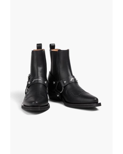 Ganni Black Buckled Leather-blend Chelsea Boots