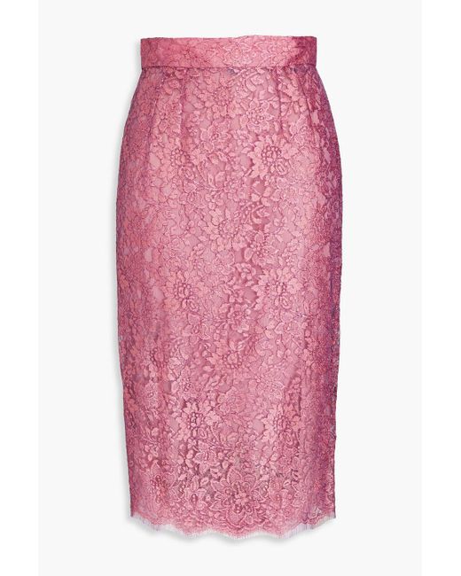 Dolce & Gabbana Pink Scalloped Metallic Corded Lace Skirt