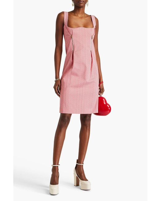 Versace Pink Zip-detailed Houndstooth Cotton-blend Tweed Dress