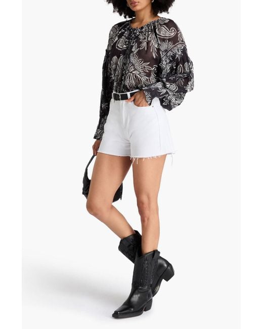 Farm Rio Black Bluse aus baumwoll-voile mit print und verzierung